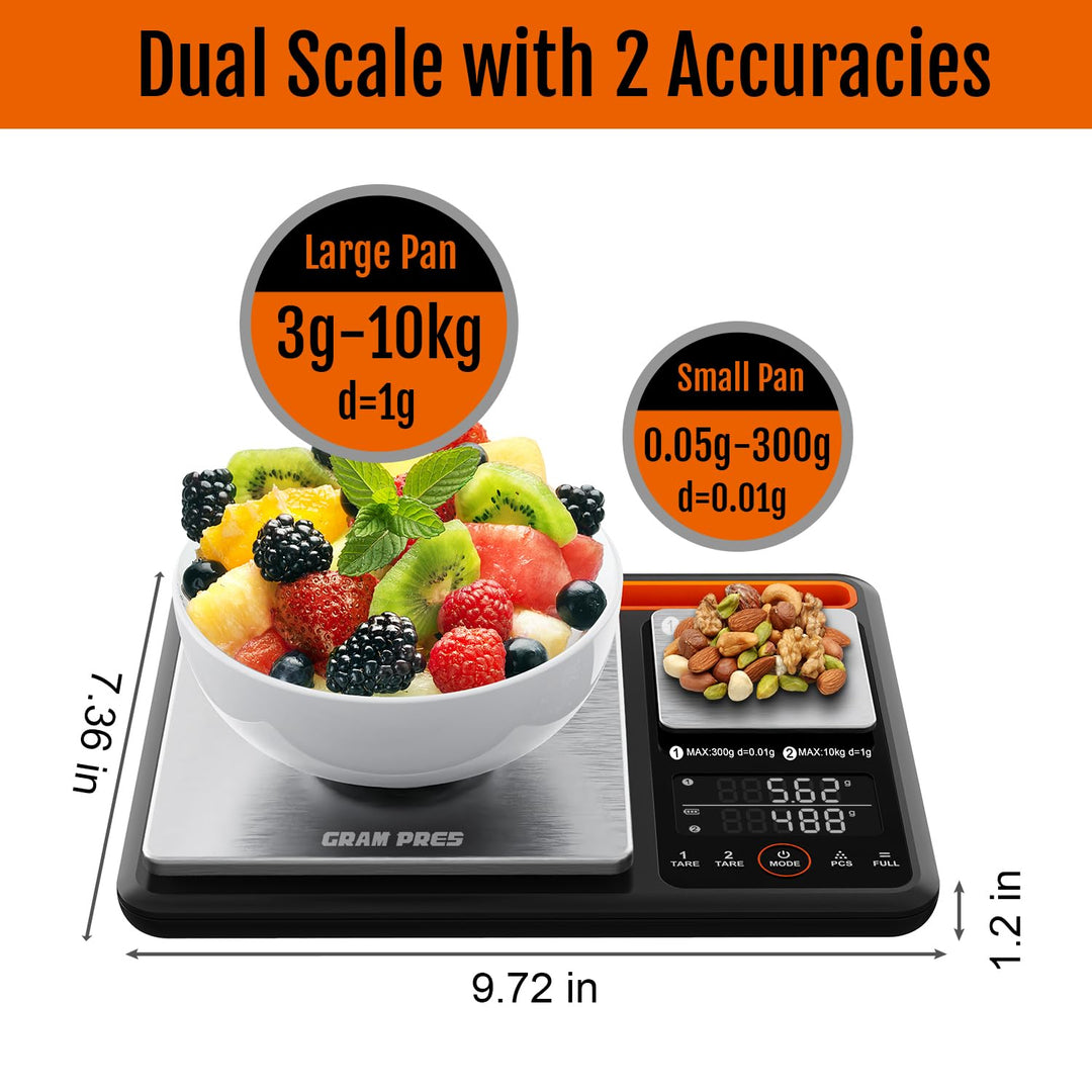 GRAM PRES Duale Plattform Digitale Küchen- und Lebensmittelwaage 0,01g/300g &amp; 1g/10kg，Digitales Gewi