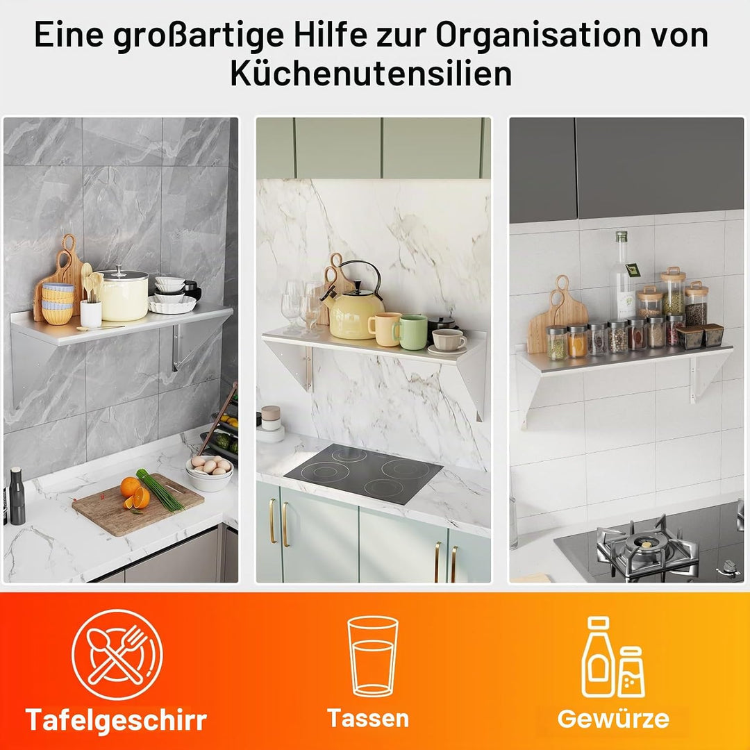 Edelstahl Regal Gastro 60 * 30cm,Bogendesign Wandregal Edelstahl,Wandregal Küchenregal Tragfähigkeit