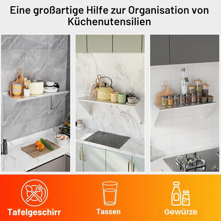 Edelstahl Regal Gastro 60 * 30cm,Bogendesign Wandregal Edelstahl,Wandregal Küchenregal Tragfähigkeit