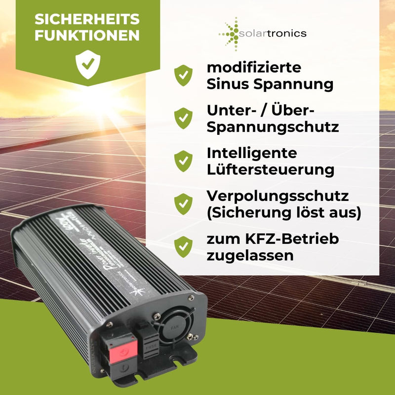 solartronics Spannungswandler Wechselrichter Intverter NM 600-1200 Watt 12V zu 230V schwarz USB Schu