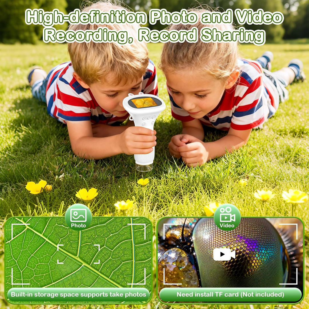 GlobalCrown Mikroskop für Kinder,Hand Mikroskop Digital 2.0 Zoll Bildschirm 200x Taschenmikroskop,PC
