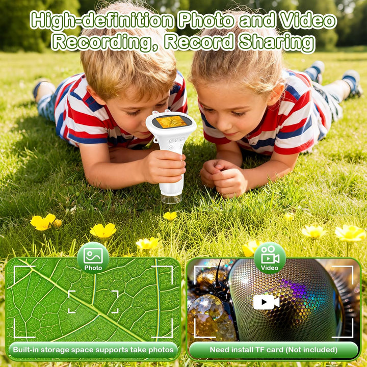 GlobalCrown Mikroskop für Kinder,Hand Mikroskop Digital 2.0 Zoll Bildschirm 200x Taschenmikroskop,PC