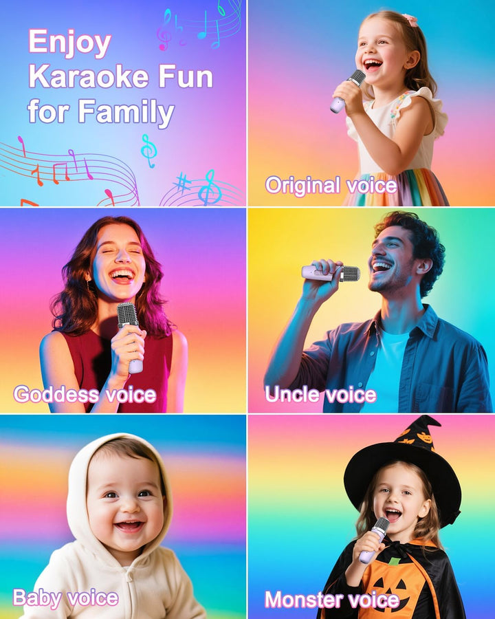LOFICOPER Karaoke Maschine Kinder mit 2 Mikrofones, Tragbaren Bluetooth Lautsprecher mit 5 Farbige L