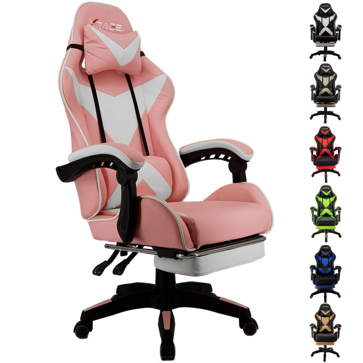 xRace Gaming Stuhl, Bürostuhl, Ergonomischer Pc Stuhl, Gaming Sessel aus Leder mit Lendenwirbelstütz