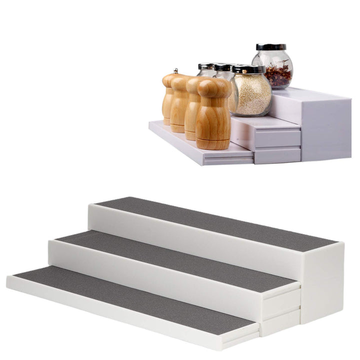 Cikonielf 3-stufiges, erweiterbares Gewürzregal Stufenregal Gewürze Organizer Halter für Küchenarbei