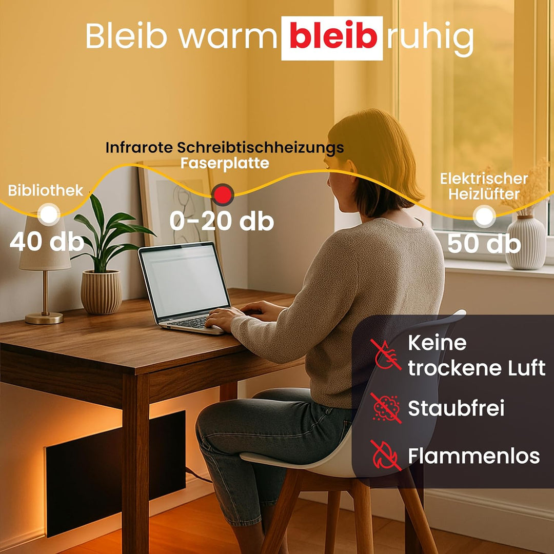Infrarot Tischheizung 150W Selbstklebend – Carbon Infrarot Schreibtischheizung mit Faserplatte und G