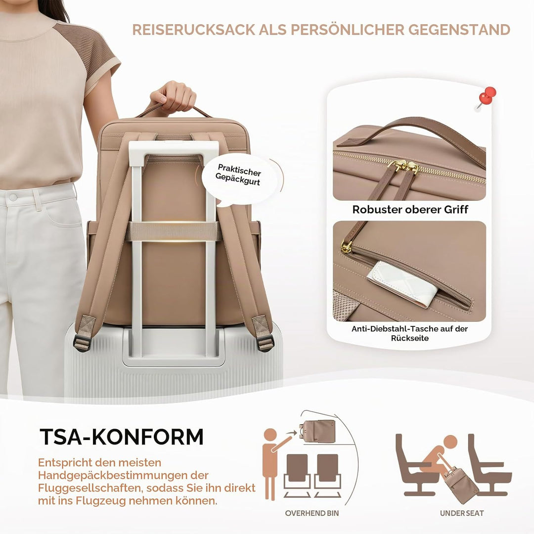 Rucksack Damen Laptop Reise Schulrucksack 15.6 Zoll mit Laptopfach, Wasserdicht Multifunktionaler Lä