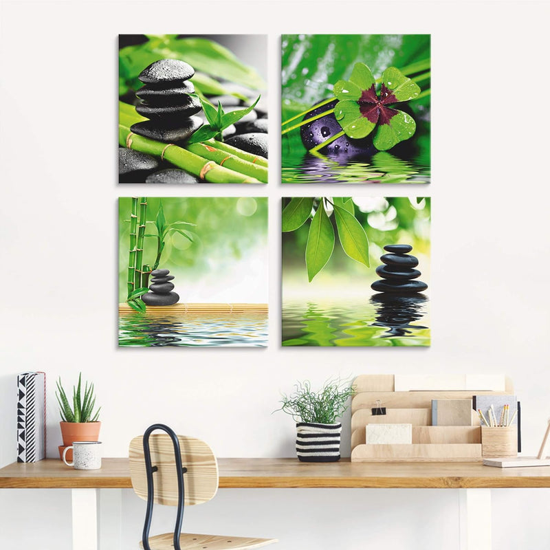 ARTland Glasbilder Wandbild Glas Bild Set 4 teilig je 30x30 cm Quadratisch Asien Wellness Zen Steine