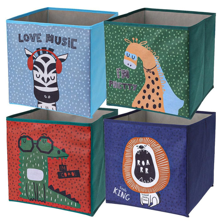 4er Set Faltboxen ca. 30x30x30 cm - Aufbewahrungsboxen Tiermotiv faltbar Körbe Spielzeug Kiste Boxen