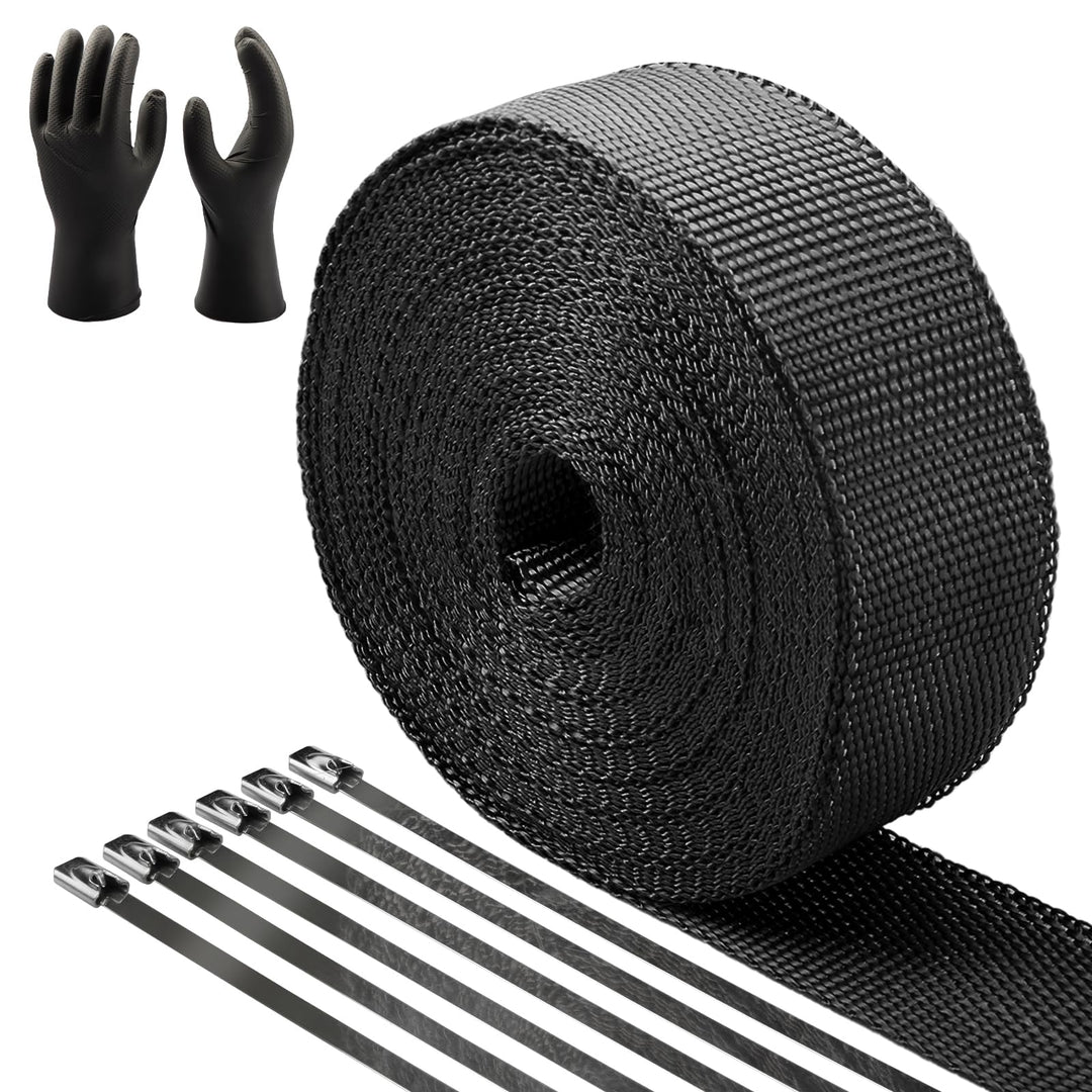 CARDI Auspuff Hitzeschutzband Schwarz 5CMx15M Dicke 2MM Basaltfaser Auspuffband mit 14PCS Edelstahl