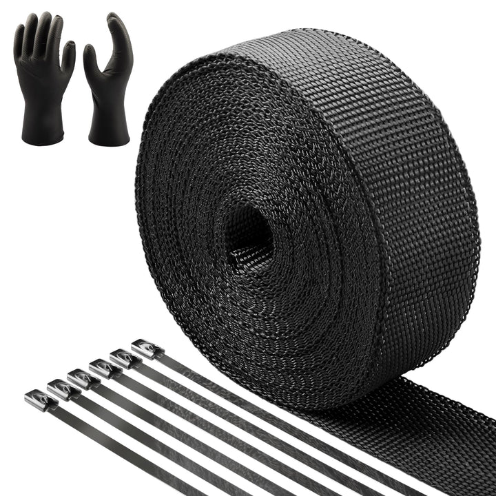 CARDI Auspuff Hitzeschutzband Schwarz 5CMx15M Dicke 2MM Basaltfaser Auspuffband mit 14PCS Edelstahl