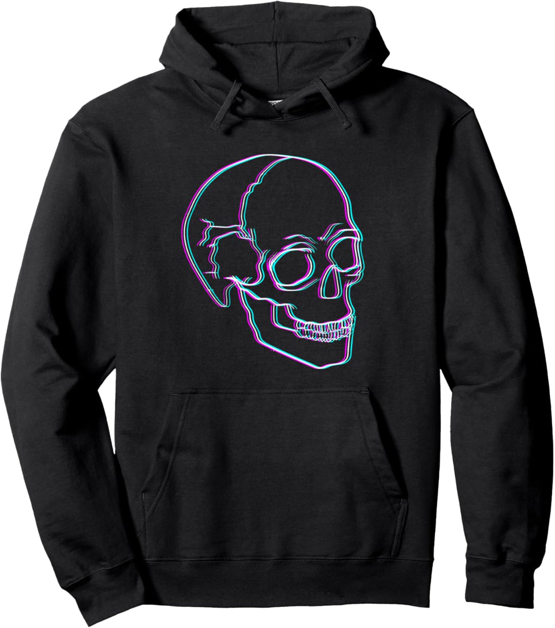 Skull Glitch Art Aesthetic Vaporwave Glitchy Artsy Skulls Pullover Hoodie