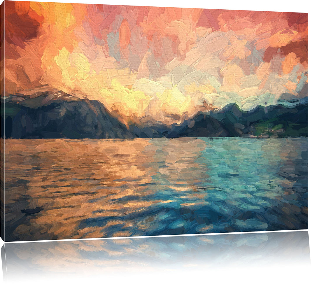 Pixxprint eine schöne Landschaft im Norden Kunst Pinsel Effekt, Format: 100x70 auf Leinwand, XXL rie