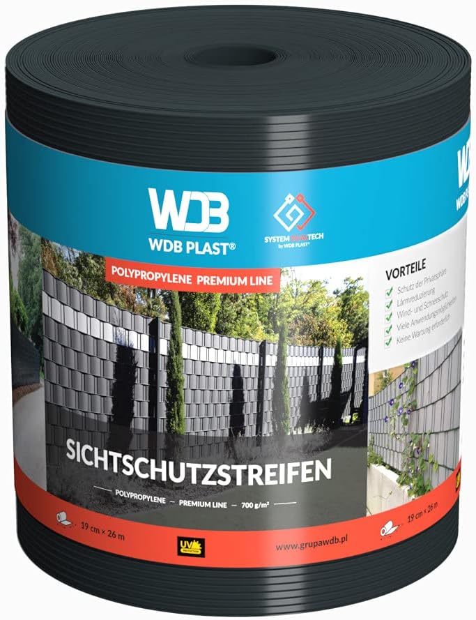 WDB Premium Hart PP Sichtschutzstreifen für Doppelstabmatten - Polypropylen Sichtschutz für Gartenza