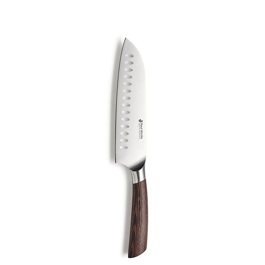 Paul Wirths BLAZE Santoku Messer 18cm aus MOV Stahl, Griff aus edlem Wengeholz, japanisches extrem s