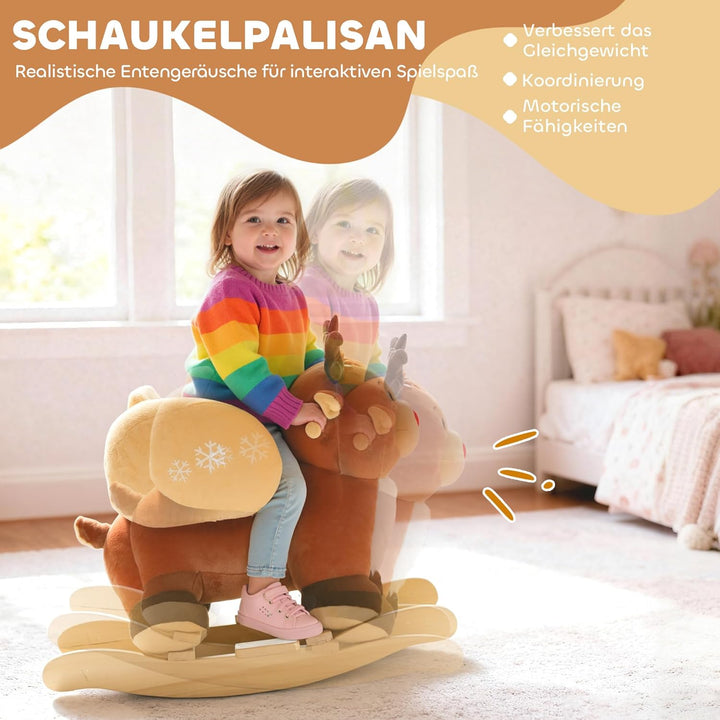 AIYAPLAY Kinder Schaukelpferd Baby Schaukeltier Rentier mit Schlafliedern, Sicherheitsgurt für 18-36