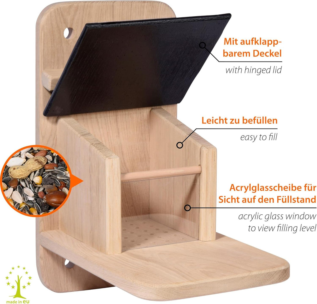dobar® 22241e "Premium Eichhörnchenfutterstation Gross - Eichhörnchen Futterhaus Massivholz Eiche -