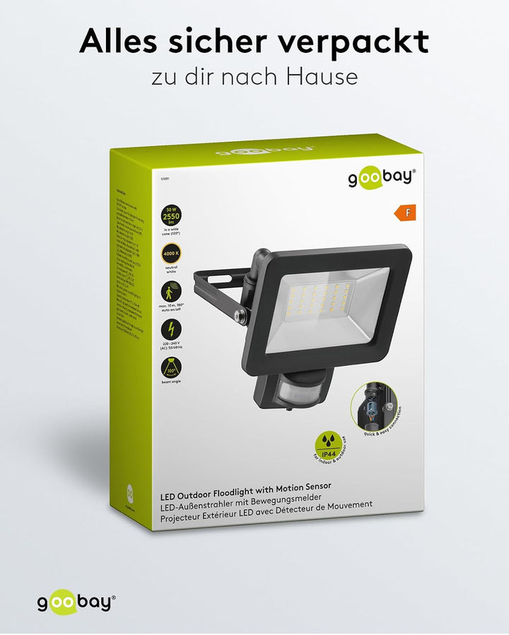 goobay 53881 LED Strahler Bewegungsmelder Aussen 30W / PIR Sensor Aussenstrahler IP44 / Neutralweiss
