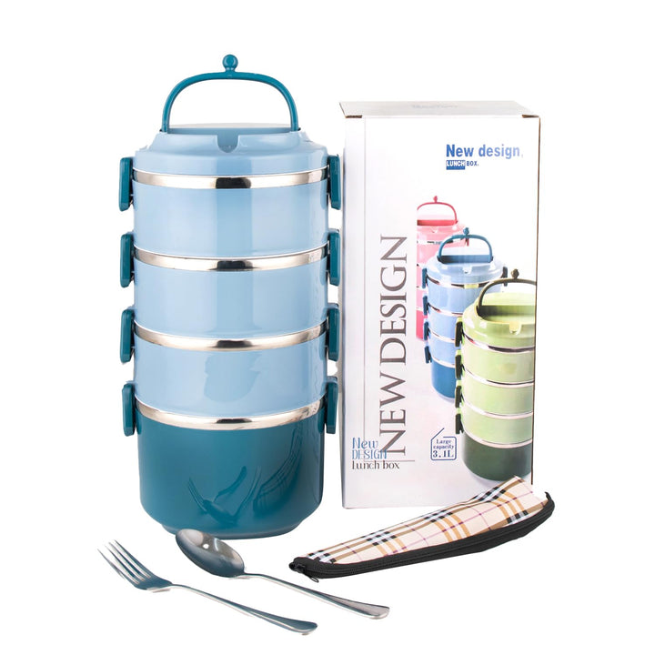 SANQIAHOME 4 Schichten Mehrschichtige stapelbare Edelstahl-Lunchbox,Auslaufsicher,blau Blau 4 Schich