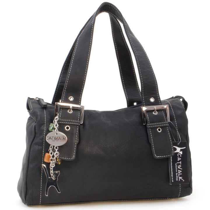 Catwalk Collection Handbags - Leder - Umhängetasche/Ledertasche/Schultertasche - JANE Schwarz, Schwa