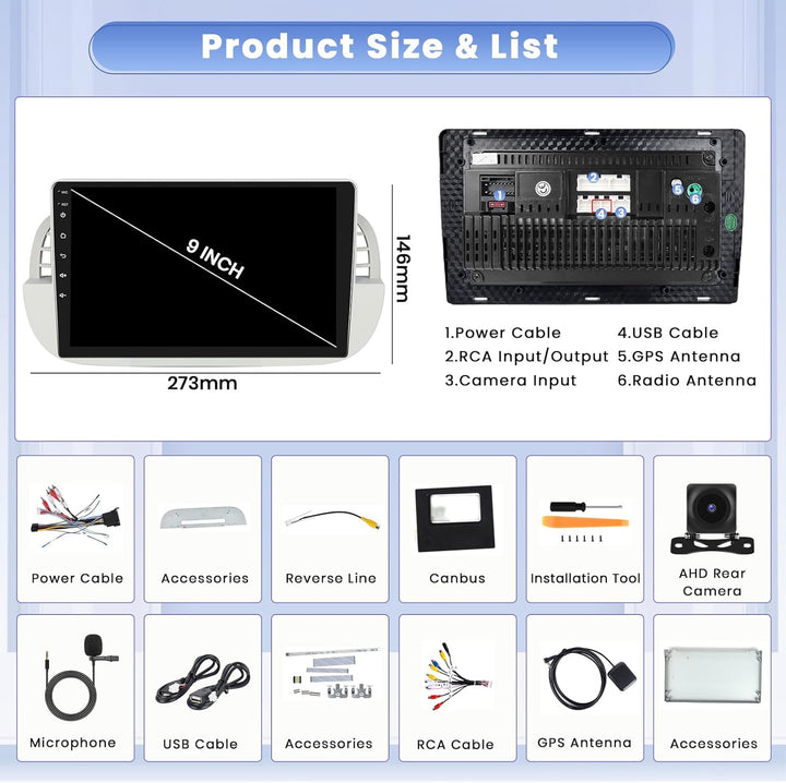 Hikity 8 core 4+64GB Android 15 Autoradio für FIAT 500 2007-2015 Radio Wireless CarPlay Android Auto