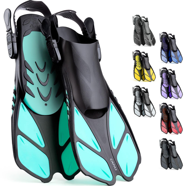 CAPAS Schnorchelflossen, Schwimmflossen Reisegrösse Kurz Einstellbar zum Schnorcheln Tauchen Erwachs