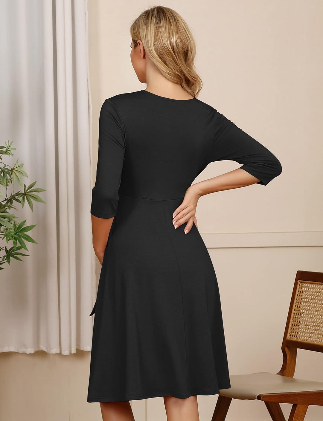 KOJOOIN Damen Umstandskleid Schwangerschafts Kleid für Schwangere Stillkleid V-Ausschnitt Langarm mi