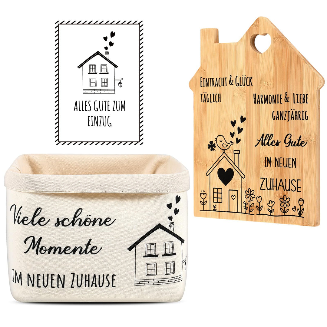 Sinmoe Geschenkidee zum Einzug Brotkorb Schneidebrett mit Glückwunschkarte zum Einzug Einzugsgeschen