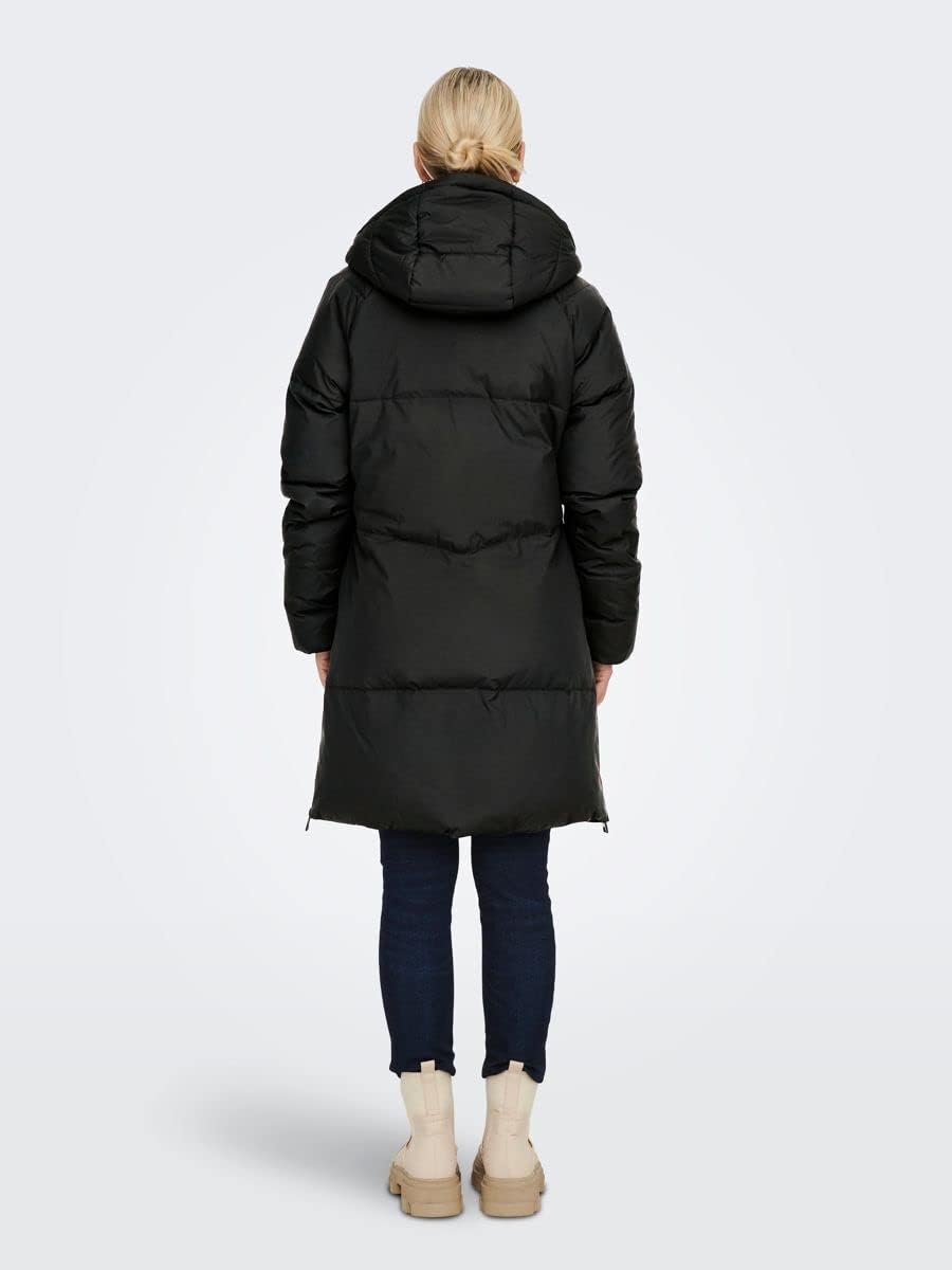 ONLY Damen Mantel ONLALICIA DOWN HOOD COAT OTW XS Schwarz, XS Schwarz