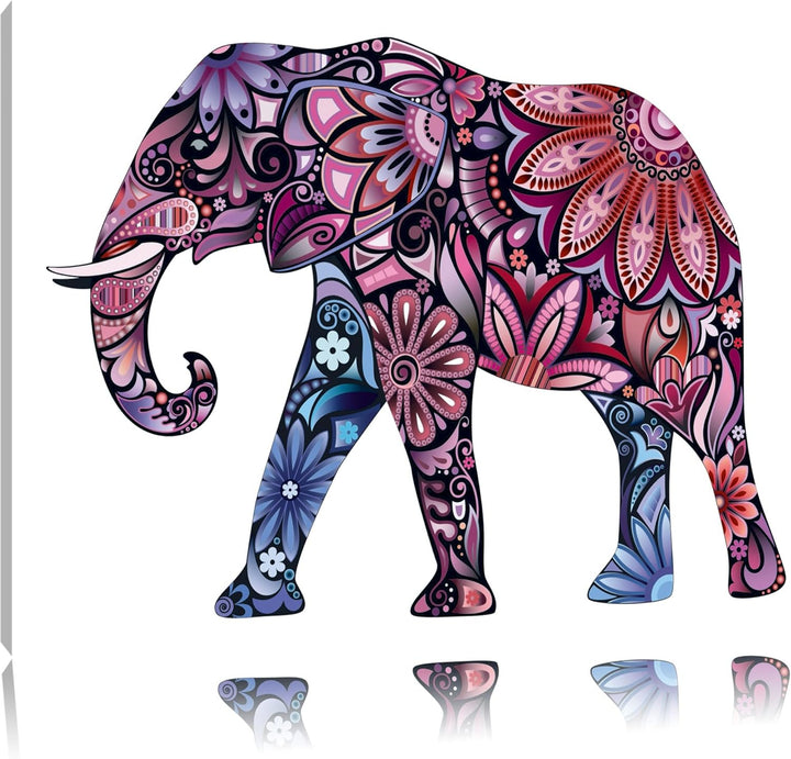 Elefant mit Ornamenten Format: 100x70 auf Leinwand, XXL riesige Bilder fertig gerahmt mit Keilrahmen