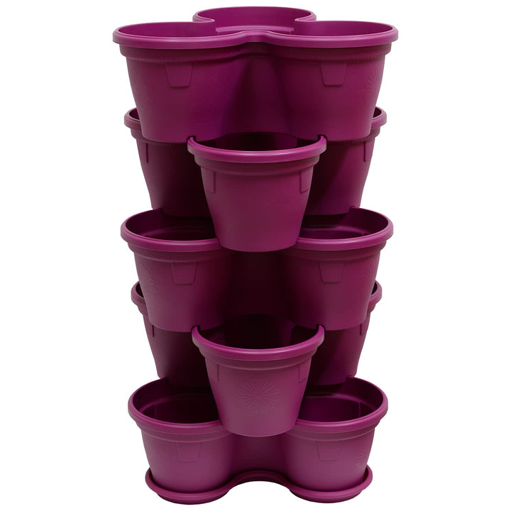 Gariella 5X Blumentopf Säulentopf Pflanzturm Hochbeet Pflanztopf-Kübel mit Untersetzer stapelbar bru
