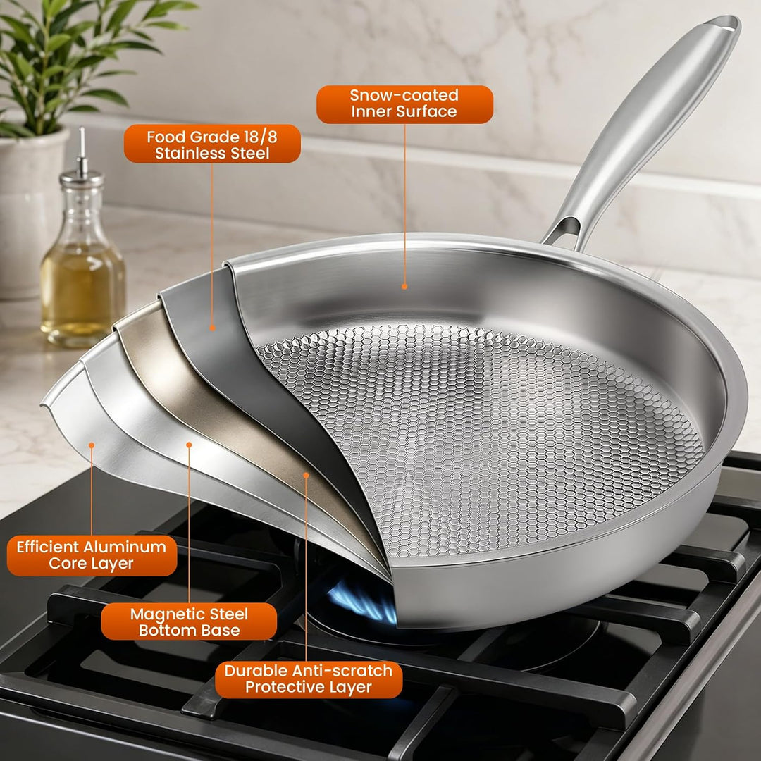 Titan Bratpfanne mit Deckel,Titanium Pan Uncoated, Pfannen aus Titan mit gehämmertem Muster zum Koch