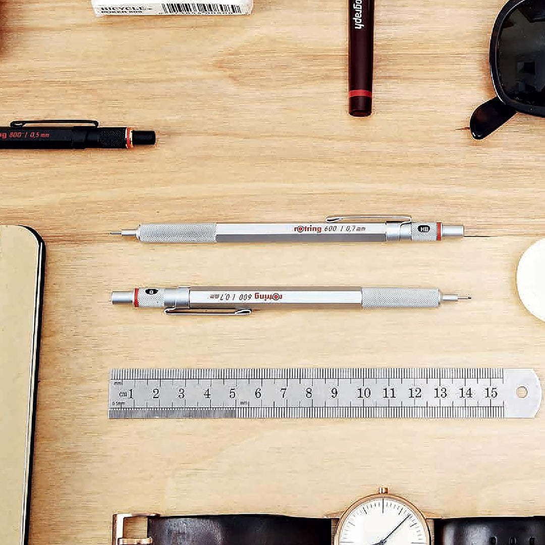 rOtring 600 Druckbleistift | 0,5 mm | Silber | Ergonomisches Vollmetallgehäuse 1 Stück (1er Pack) Me