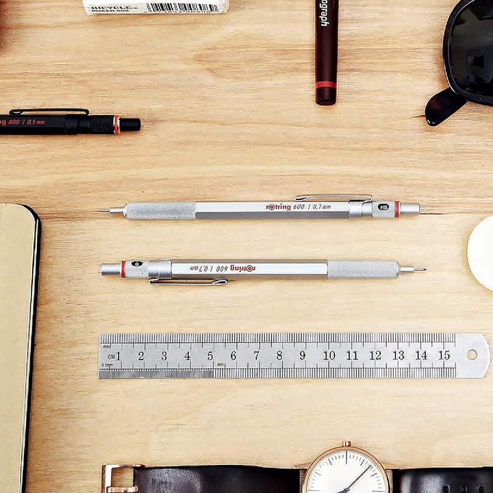 rOtring 600 Druckbleistift | 0,5 mm | Silber | Ergonomisches Vollmetallgehäuse 1 Stück (1er Pack) Me