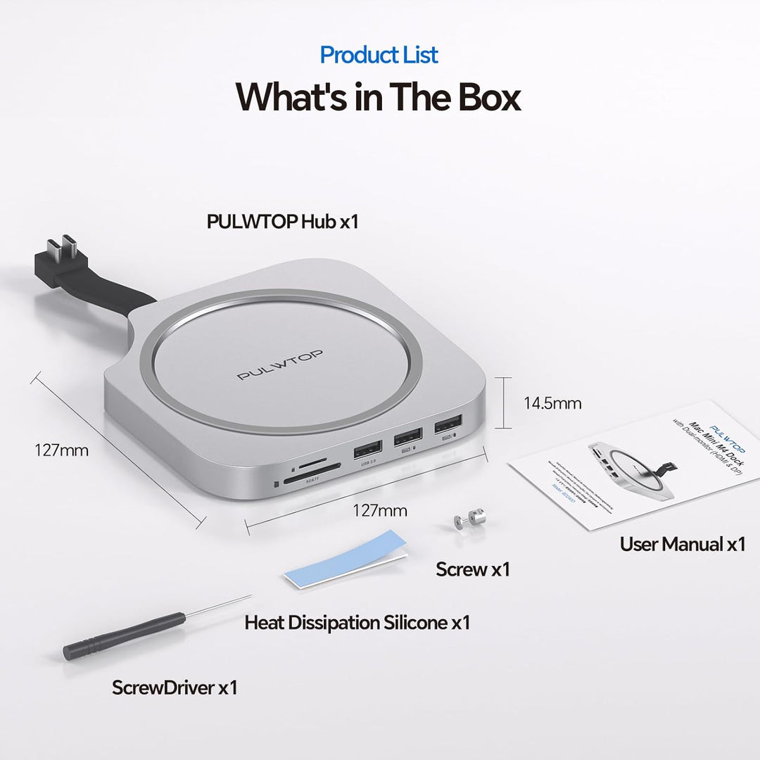 Mac mini M4 Dock & Ständer mit 2 Monitore DP 4K 144 Hz & HDMI 4K 60 Hz, USB C Hub mit 4TB M.2 NVMe S