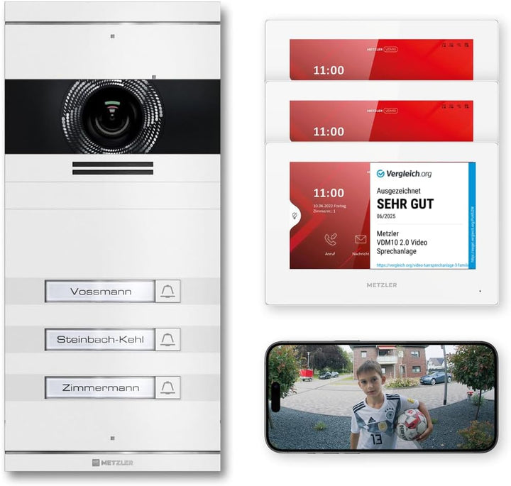Metzler VDM10 2.0 Video Sprechanlage Komplett Set mit austauschbarem Namensschild - Anschluss 2-Drah