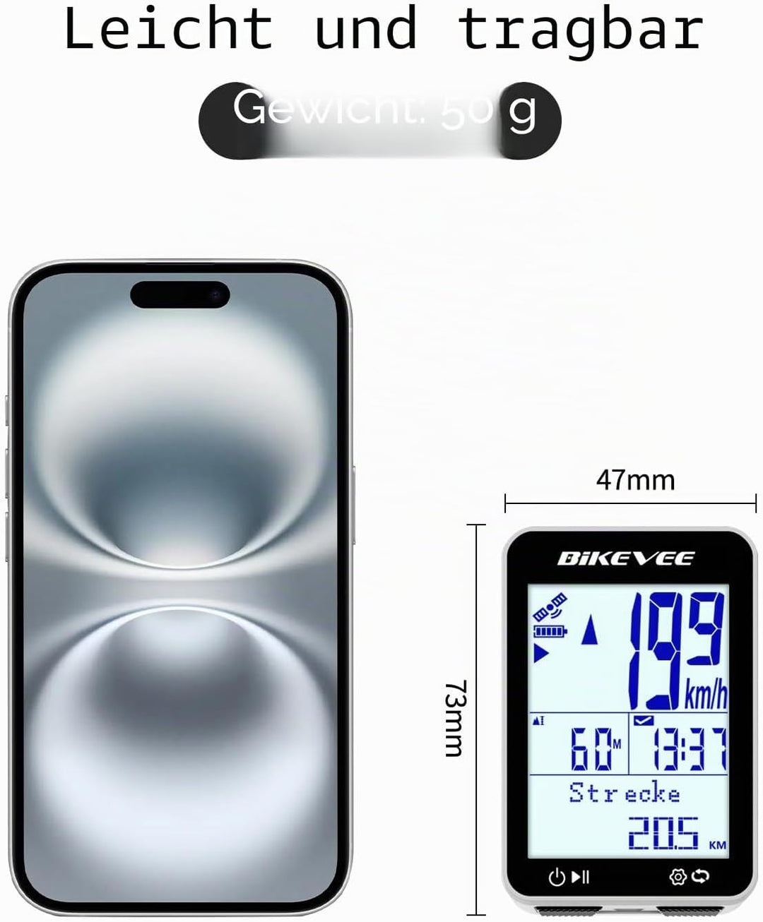 GPS Fahrradcomputer Kabellos IPX7 Wasserdicht 2.4'' FSTN Display 28H Akku Weiss-A【Standardhalterung】