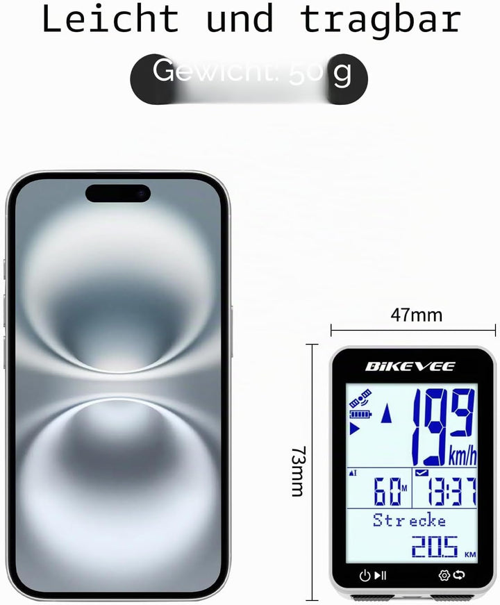 GPS Fahrradcomputer Kabellos IPX7 Wasserdicht 2.4'' FSTN Display 28H Akku Weiss-A【Standardhalterung】