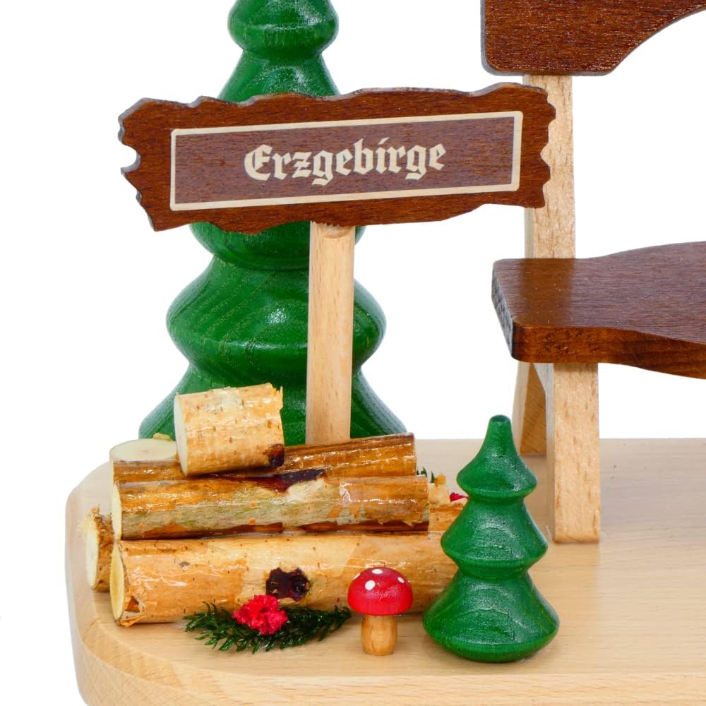 Drechselwerkstatt Uhlig Echt Erzgebirgischer Räuchermann® Wichtel Pilzsammler auf Brett - inkl. Orig
