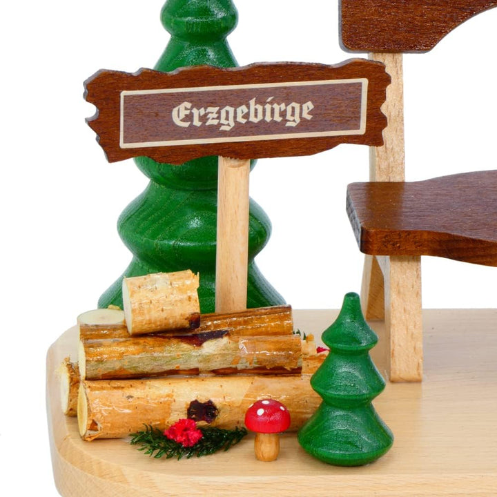 Drechselwerkstatt Uhlig Echt Erzgebirgischer Räuchermann® Wichtel Pilzsammler auf Brett - inkl. Orig