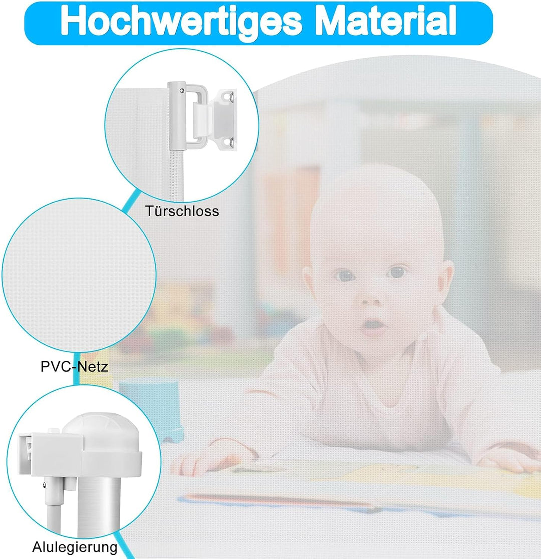 TATIVALO Treppenschutzgitter Ausziehbar 0-180cm Weiss, Treppenschutzrollo Türschutzgitter für Babys