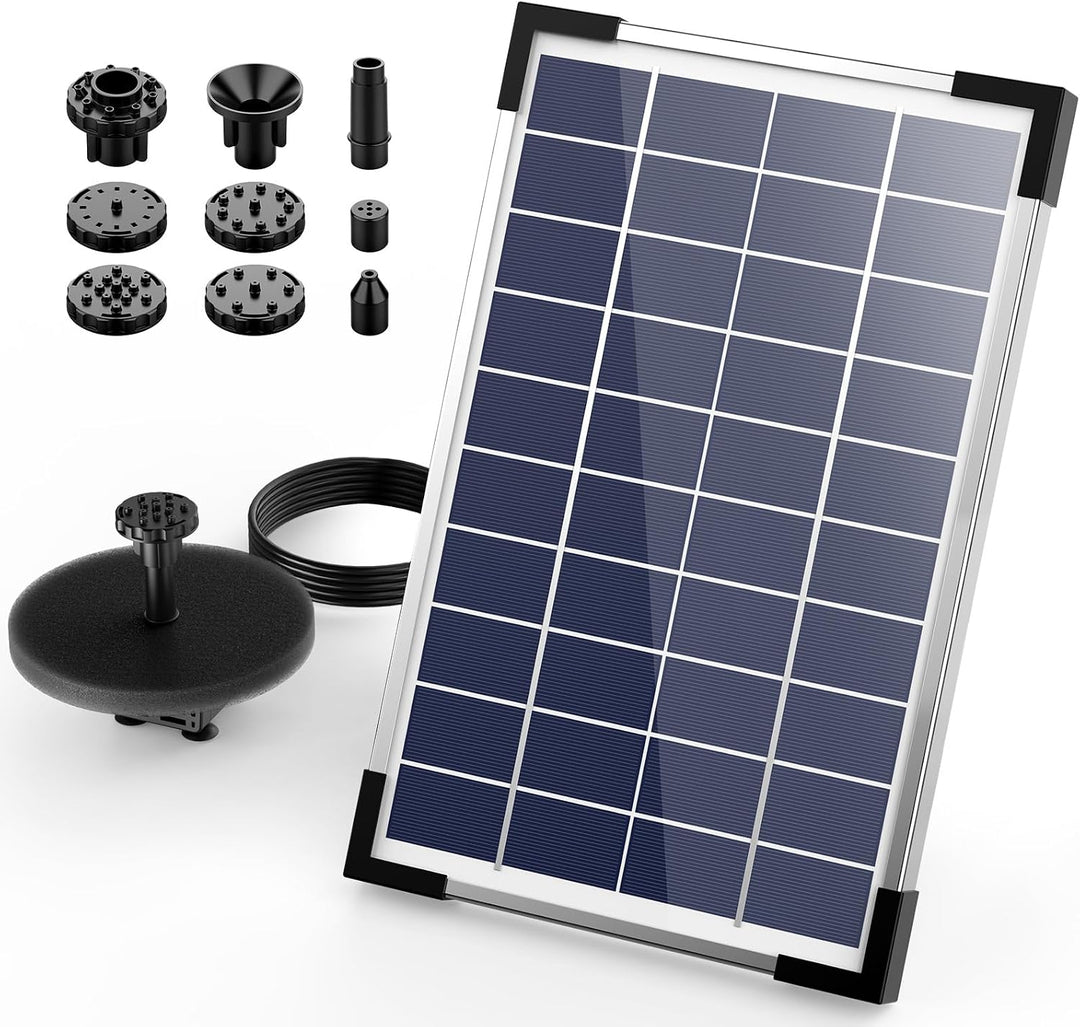 AISITIN Solar Springbrunnen 5.5W Eingebaute 1500mAh Batterie Solar Teichpumpe Wasserpumpe Solar Schw