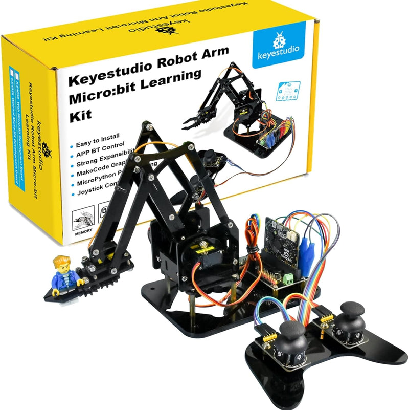KEYESTUDIO BBC Micro:bit (inculude) 4-DOF Robot Arm Kit with Microbit V2, STEM Education Kit with Ma