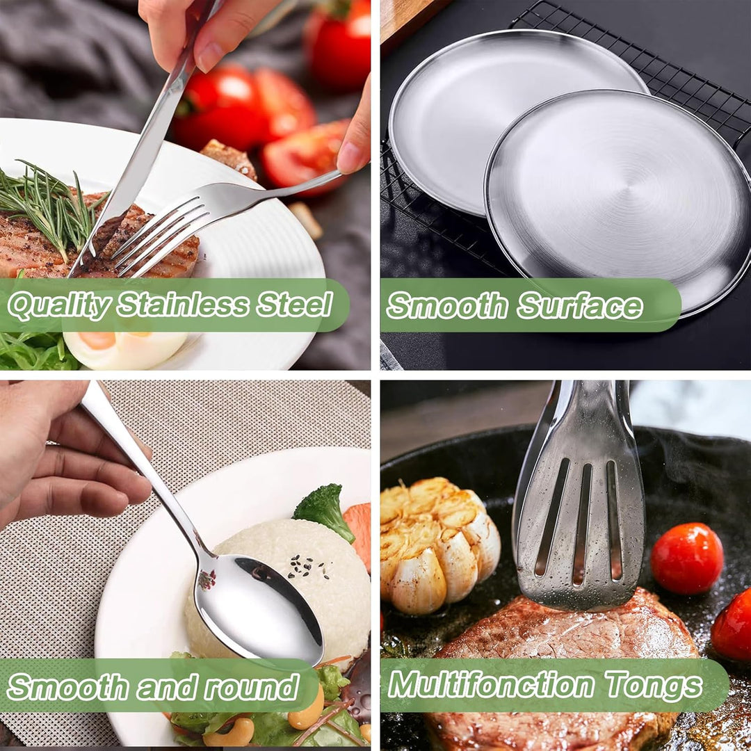Camping Geschirr 2/4 Personen, 11/21PCS Camping Zubehör Camping Besteck Set Edelstahl Picknick Zubeh