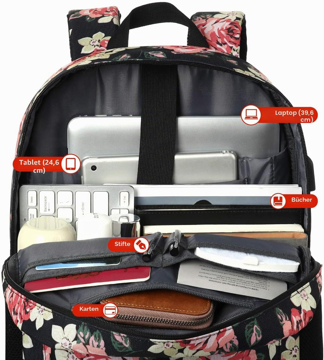 YAMTION Schulrucksack für Mädchen, Schultasche, Mädchen, Rucksack, Damen, Rucksack, Laptop, für Reis