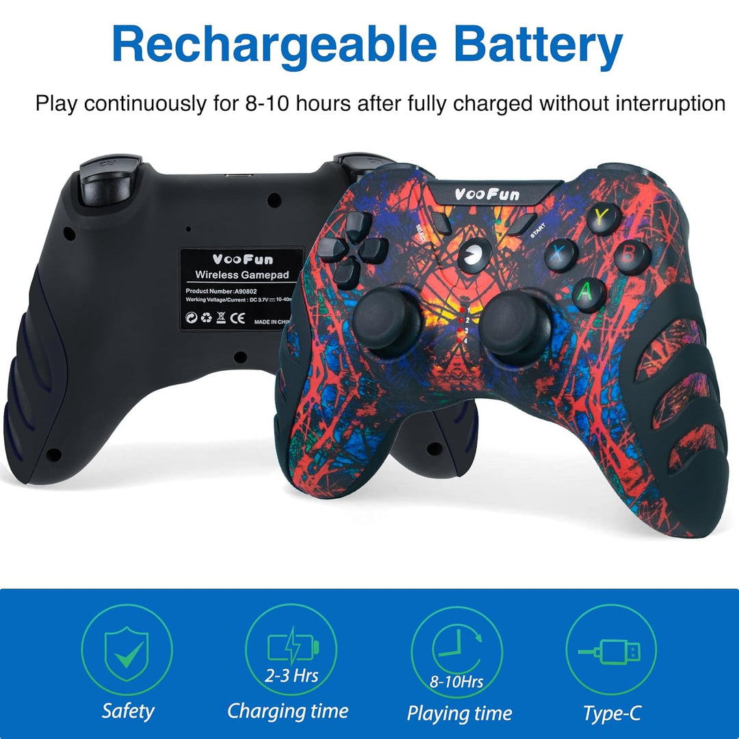VooFun PC Controller Wireless, Gamepad PC PS3 Controller mit Dual-Vibration, 2.4g Wireless Gaming Co