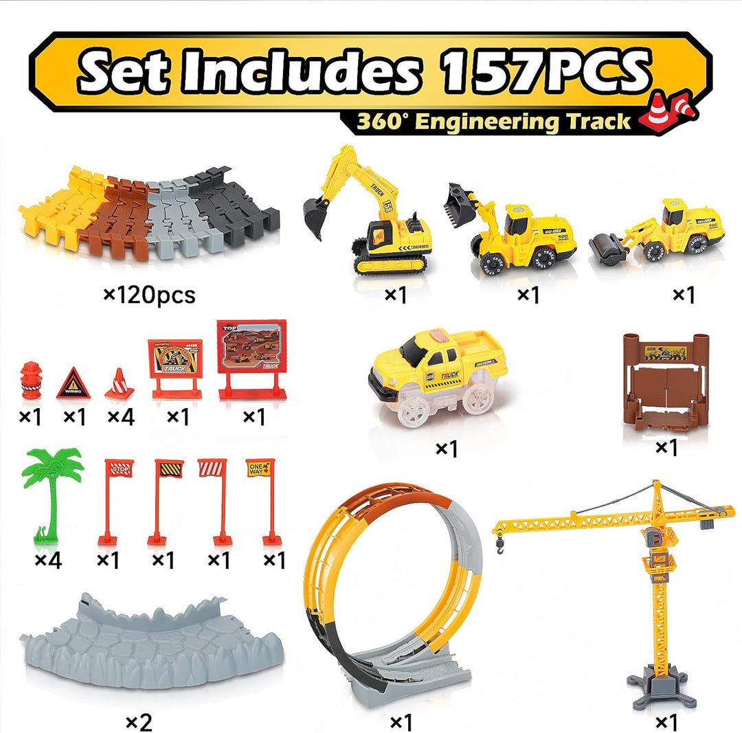 Autorennbahn ab 4 5 6 7 8 Jahre, Flexibles DIY Gleis-Set Flexible Track Kran Spiele (360° Autorennba