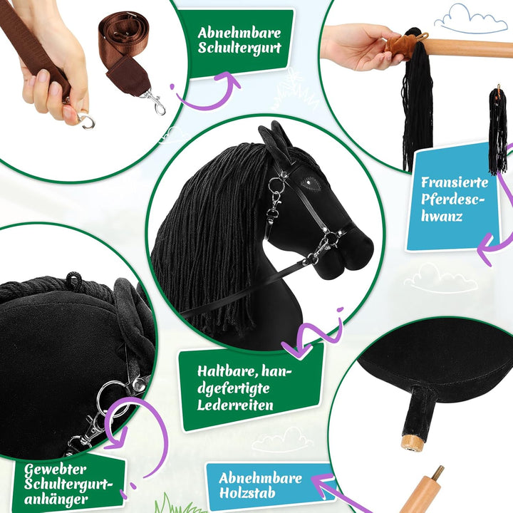 Hobby Horse, A3 Kopfgrösse Steckenpferd Kinder, Hobby Horsing mit Weichem Plüschhalfter, Fliessendem