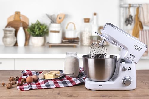 adler AD4216 Knetmaschine, 4 Liter, Einstellbare Geschwindigkeit, 1000 W, Weiss, Edelstahl Rostfrei