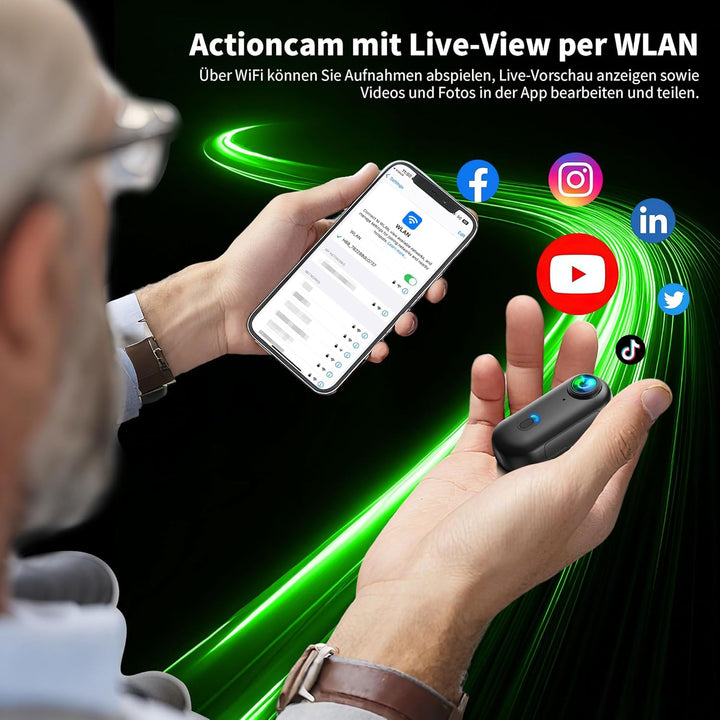 Action Cam 4K WiFi, Actionkamera mit App, Motorrad Helmkamera für Extremsport, Bodycam Körperkamera,